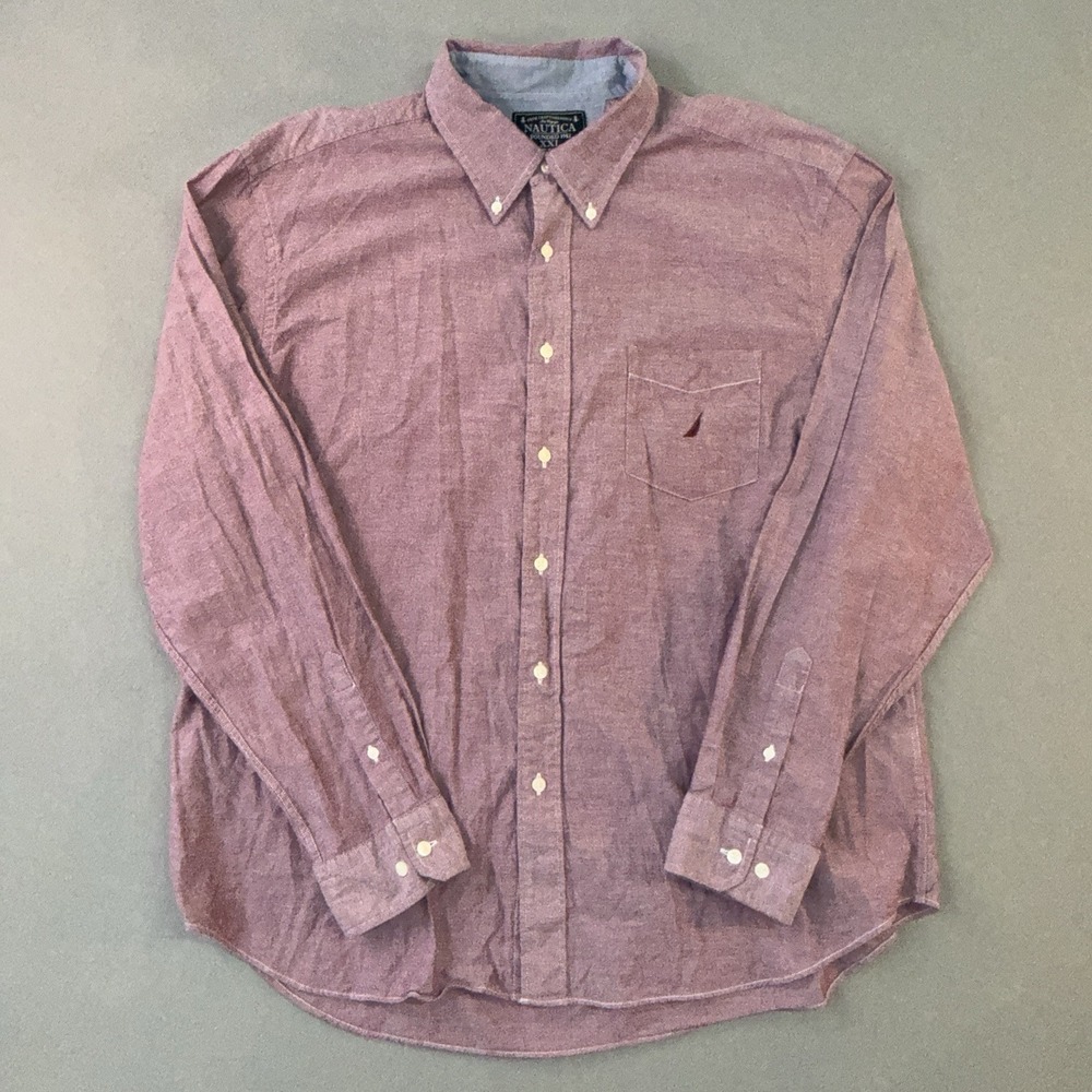 Men's Nautica Long Sleeve Button Up Shirt Red Size XXL